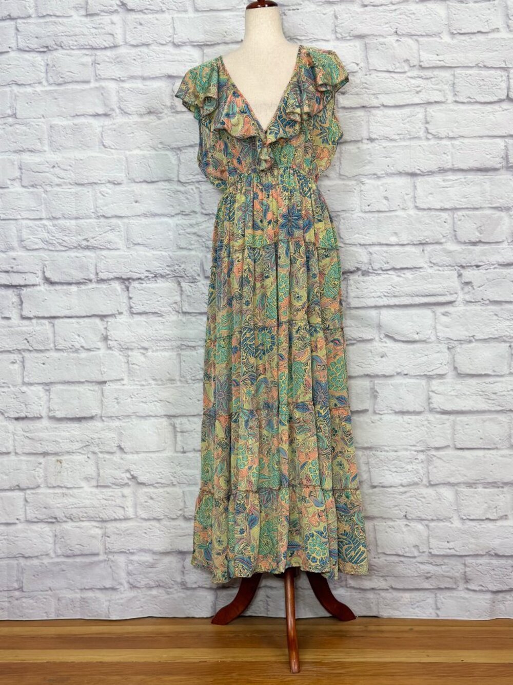 Anthropologie Raga Floral Ruffled Tiered Maxi Dress